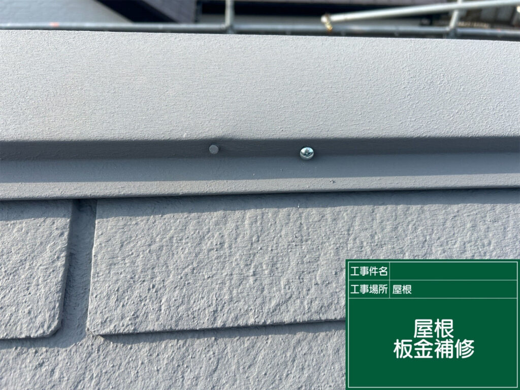屋根板金の釘浮きなどを補修。細部までしっかり点検・処理することで、雨水の浸入を防ぎ、建物全体を守ります。